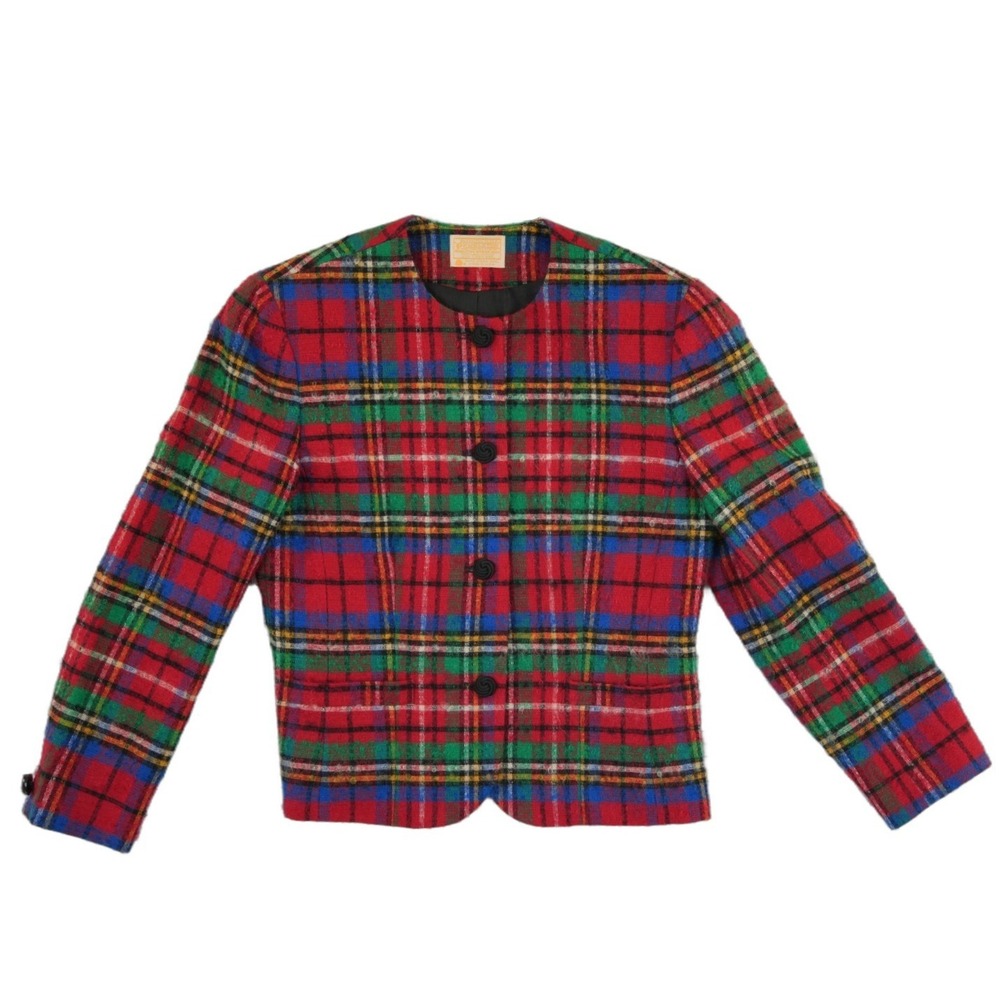 Vintage Pendleton Women's Size Medium 8 Red Plaid Wool Collarless Blazer Jacket